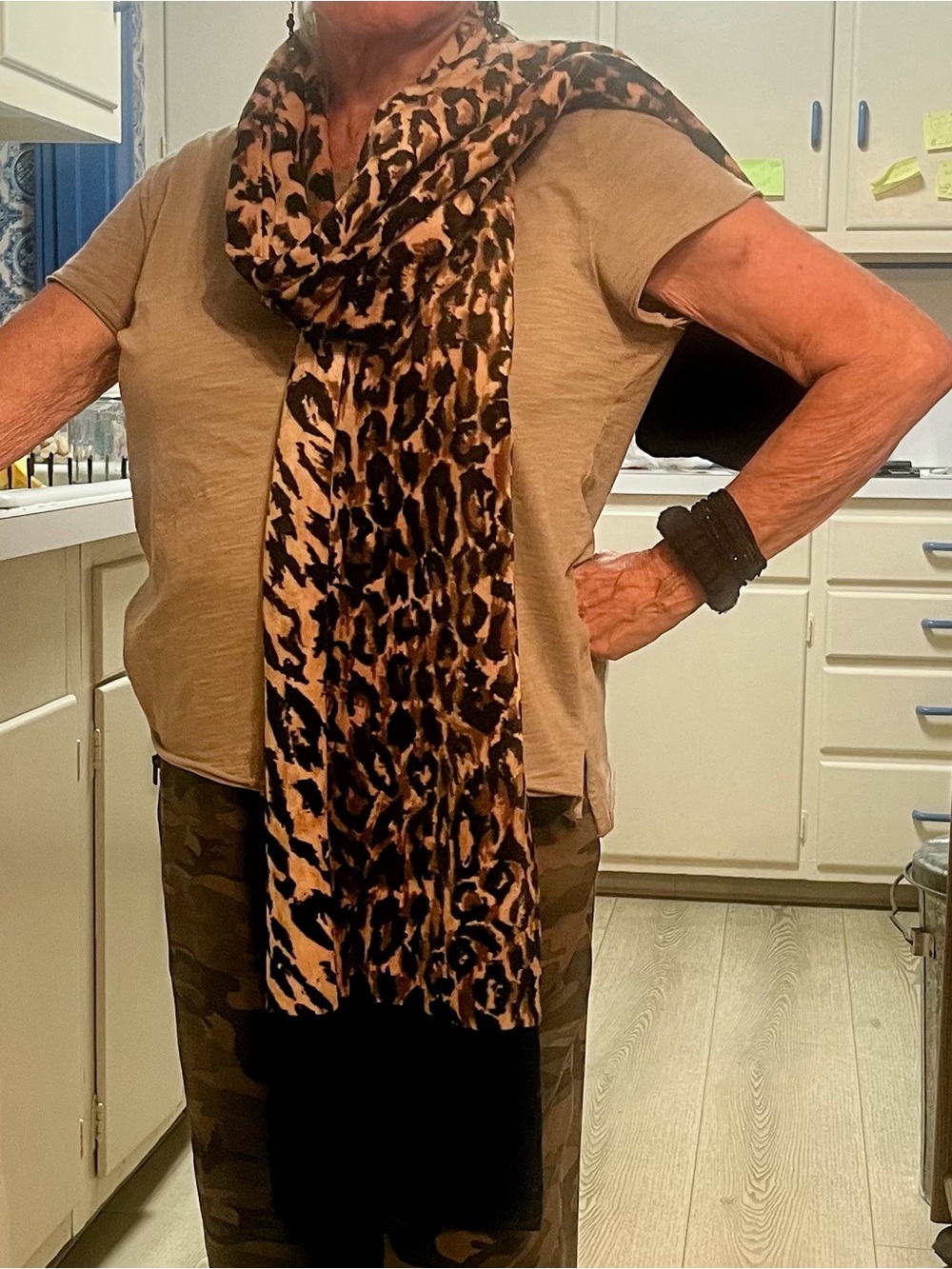 Leopard Print Long Scarf - Black and Brown